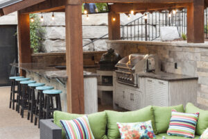 Lighting above outdoor bar and outdoor kitchen