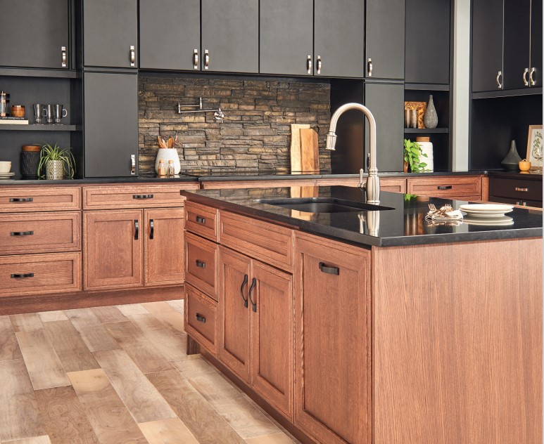 Two tone kitchen cabinets Wood and Black Kitchen