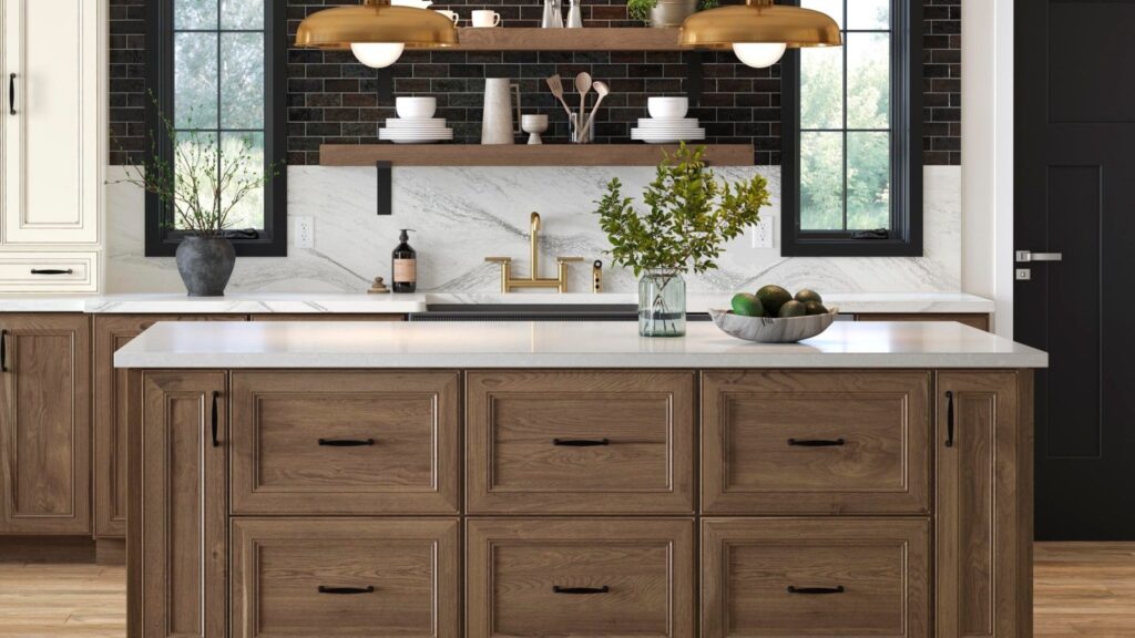 Natural Wood Finish Cabinets Kitchen Island