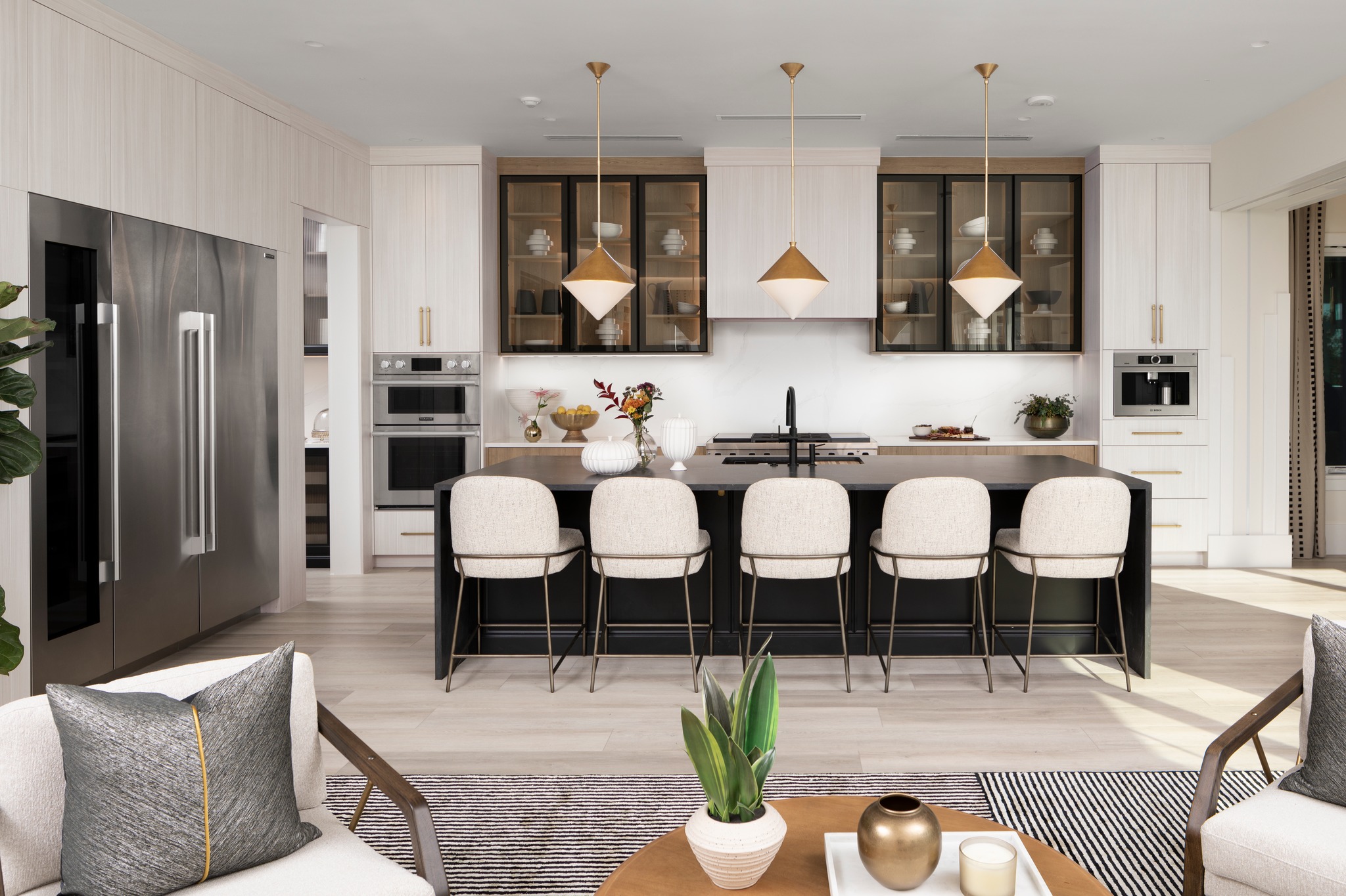 Transitional Style Kitchen featuring Wellborn cabinets with glass inserts