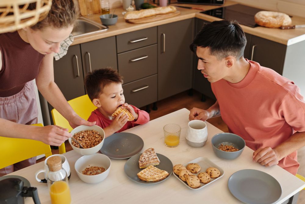 family enjoying breakfast